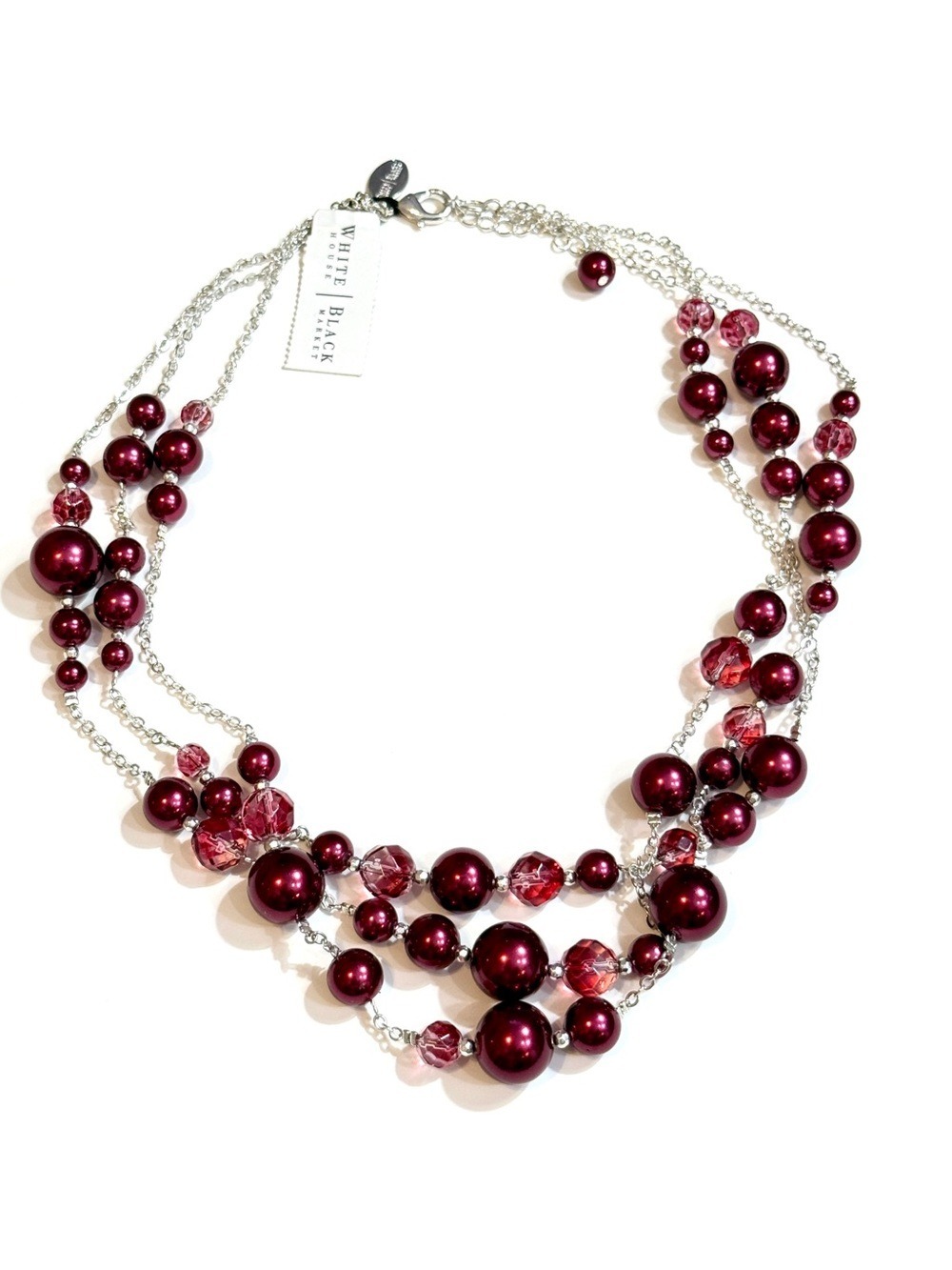 White House Black Market Burgundy & Crystal Beads Multi-Strand Necklace | NWT